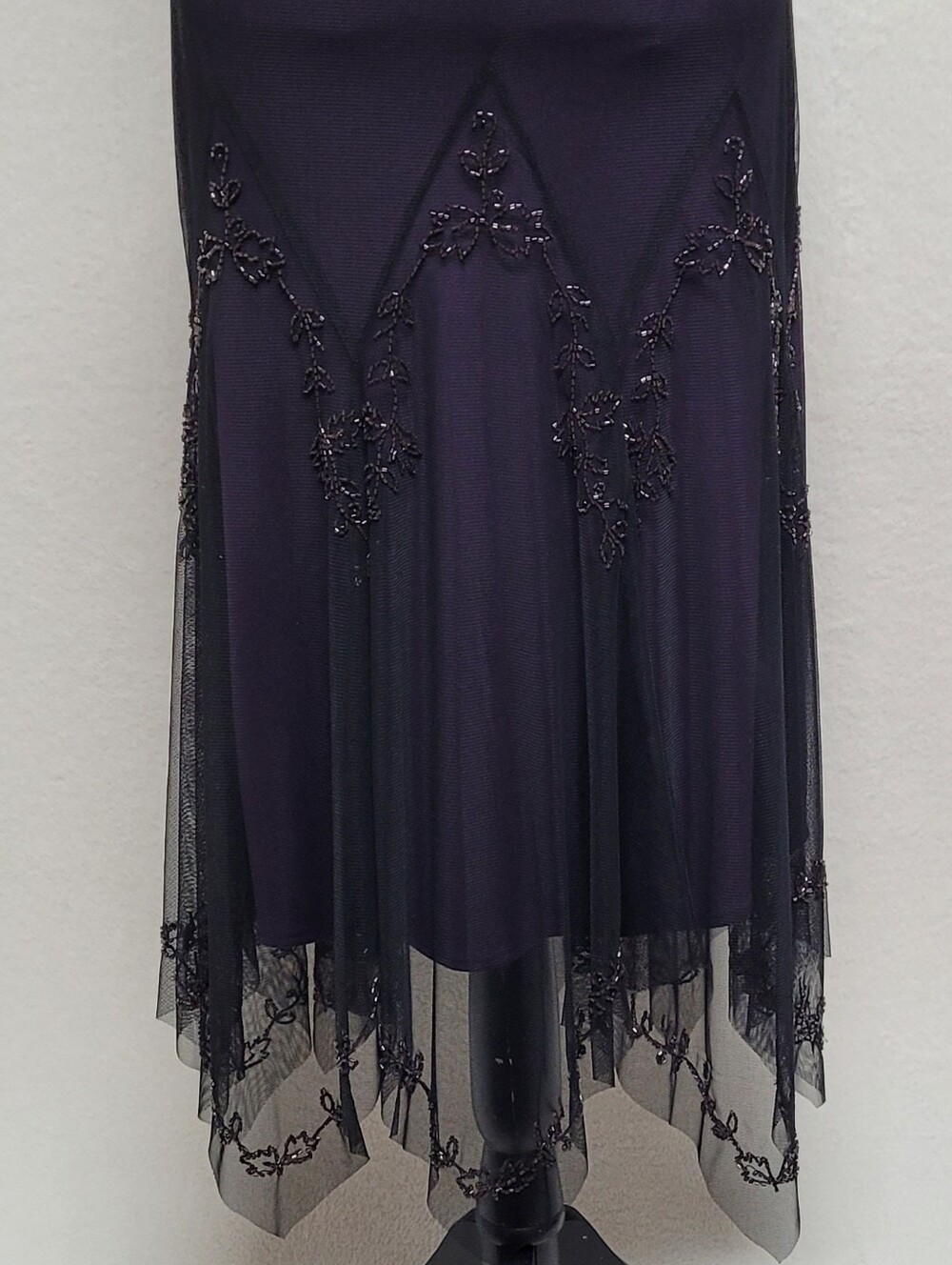 Gothic Fairytale Cache Vintage Black Sheer Mesh Beaded Asymmetric Midi Dress - Picture 5 of 12